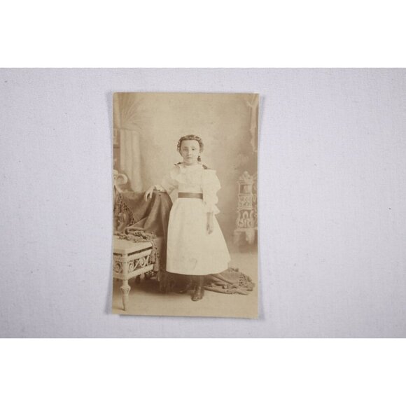 Antique albumen salt print photograph of a little girl, Victorian studio - Picture 2 of 5
